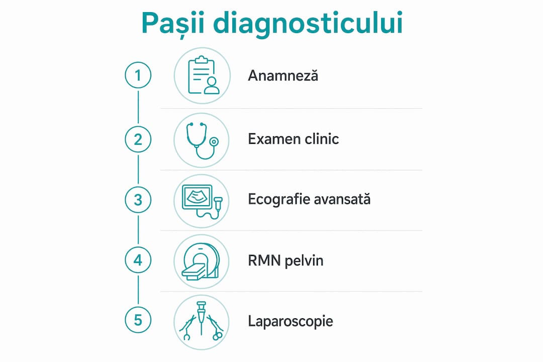 Infografic care prezintă, pas cu pas, modul în care se desfășoară procesul de diagnosticare