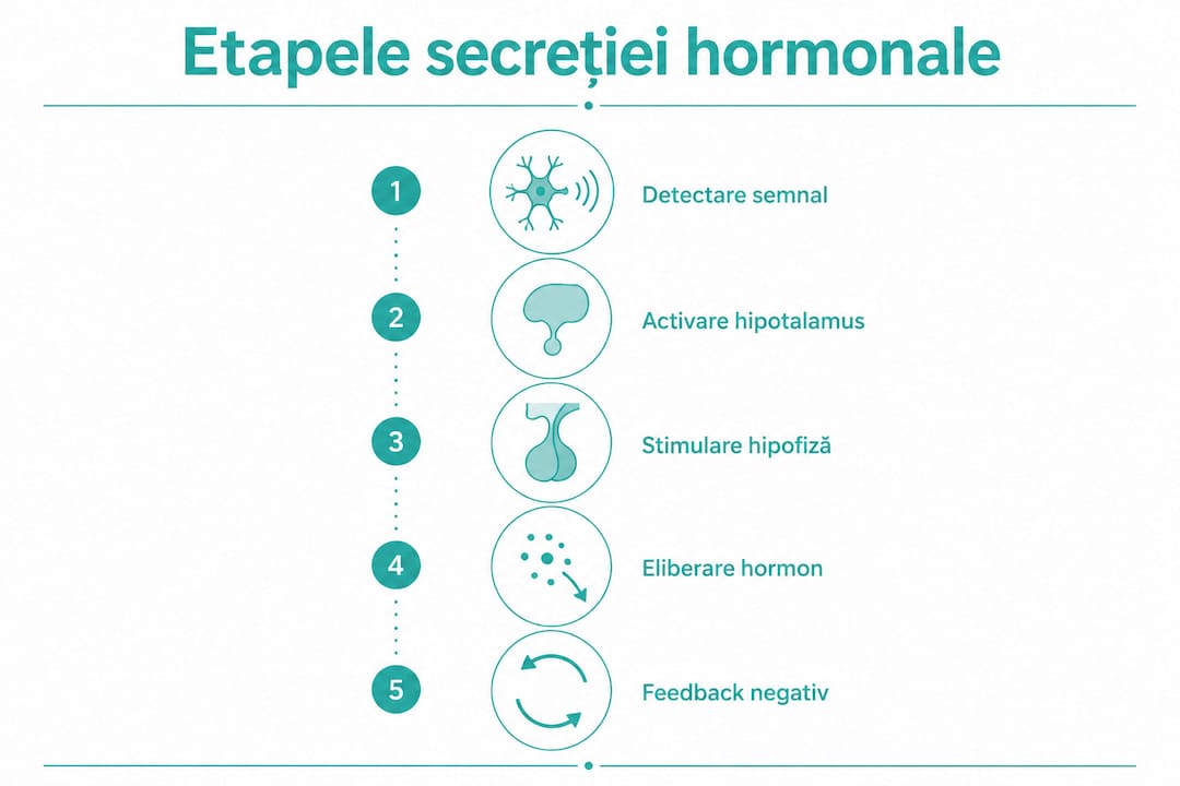 Infografic care prezintă pașii secreției hormonale