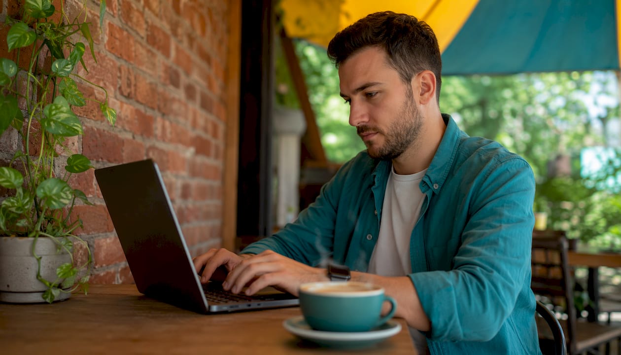 Un bărbat își face o programare la medic direct de pe laptop.