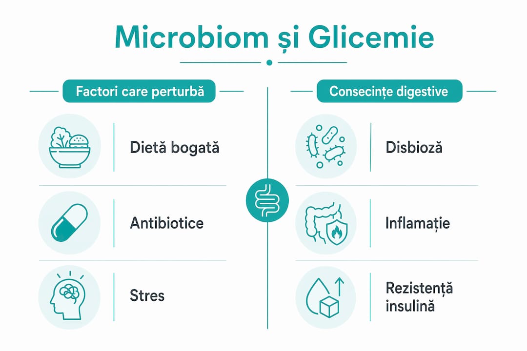 Infografic: Cum influențează microbiomul nivelul zahărului din sânge