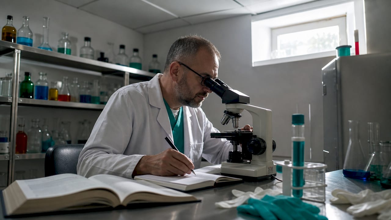Medic specialist investigând cauzele problemelor digestive în laborator