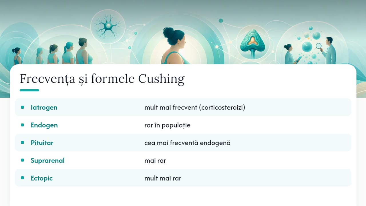 Diagramă care arată frecvența și tipurile sindromului Cushing