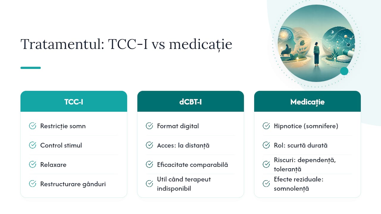 Tratamentul insomniei cronice: TCC-I și rolul medicației — overview diagram