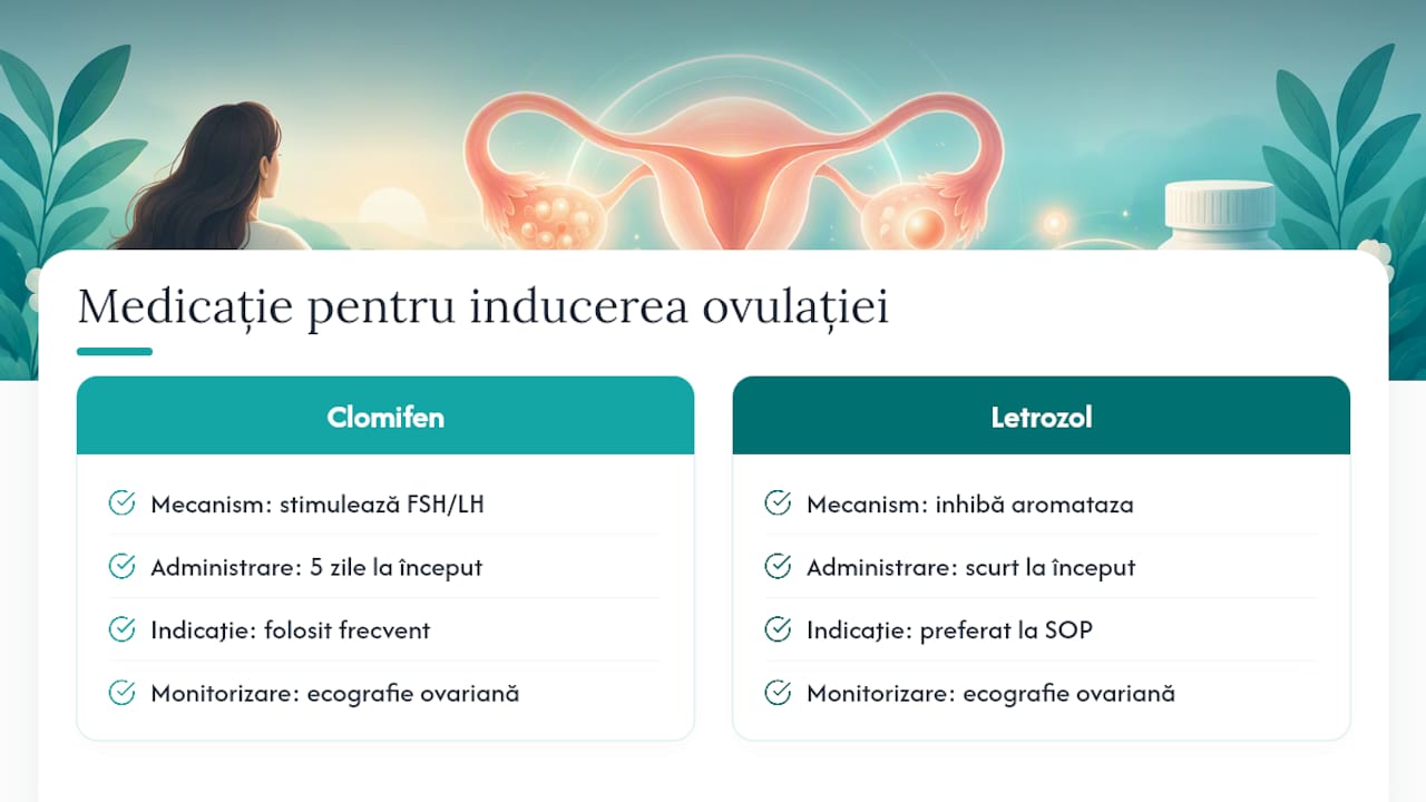 Medicația folosită pentru inducerea ovulației: clomifen, letrozol și alternative — overview diagram