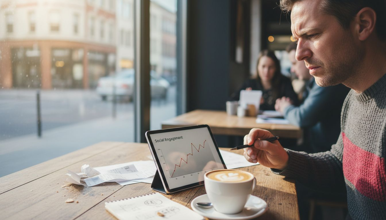 Business owner reviews social media analytics