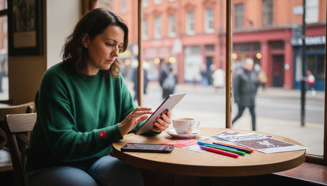Business owner scheduling ads in café