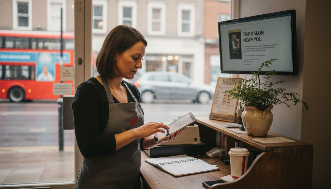 Salon owner updating Google My Business ad