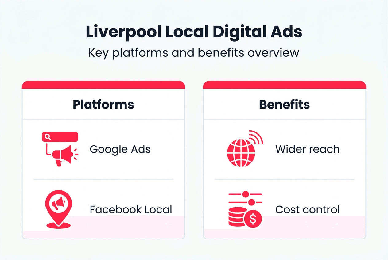 Infographic showing Liverpool digital ad platforms and benefits