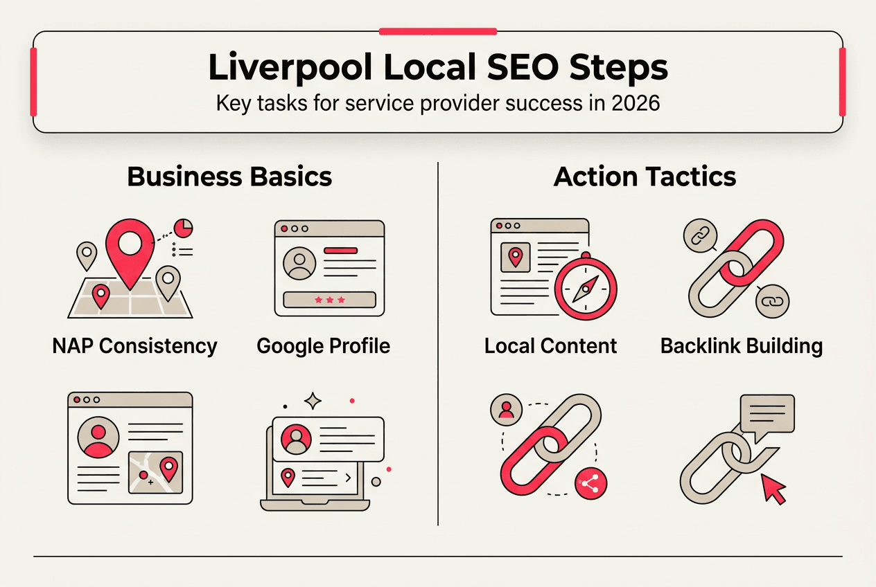 Infographic on Liverpool local SEO steps and tactics