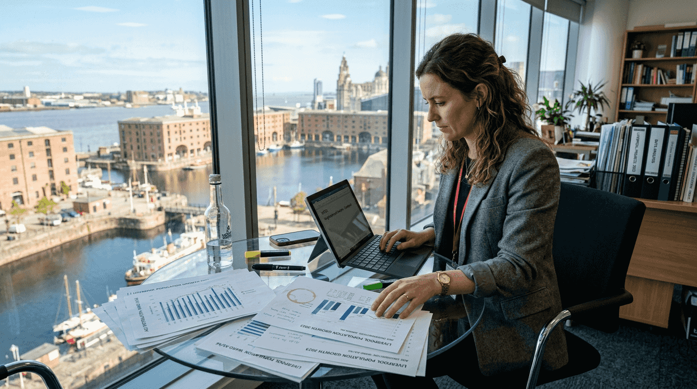 Businesswoman analyzes Liverpool customer data