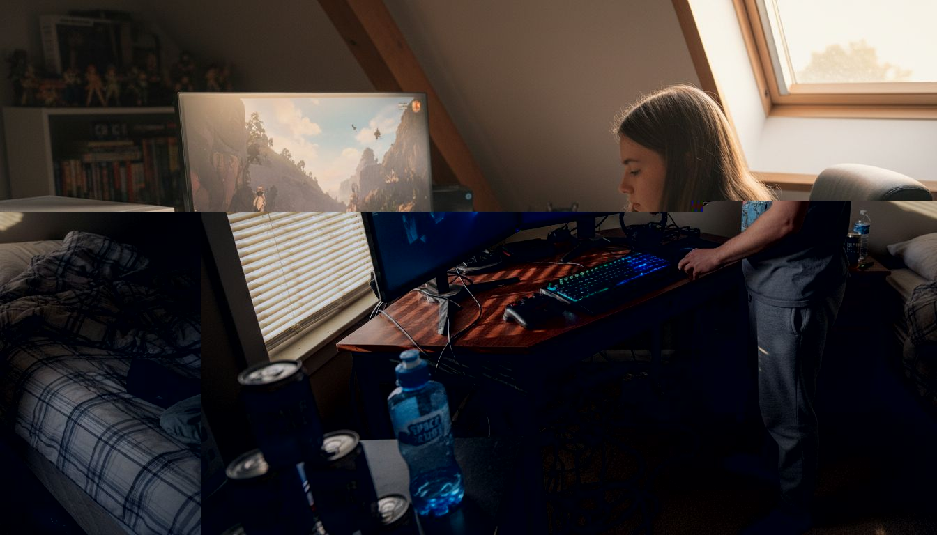 Gamer setting up esports desk in bedroom