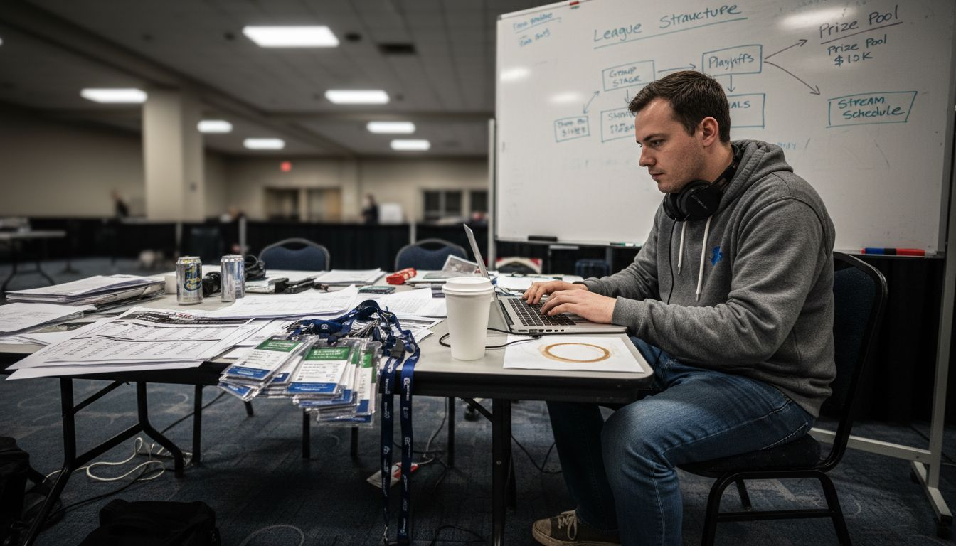 Organizer managing esports league brackets backstage