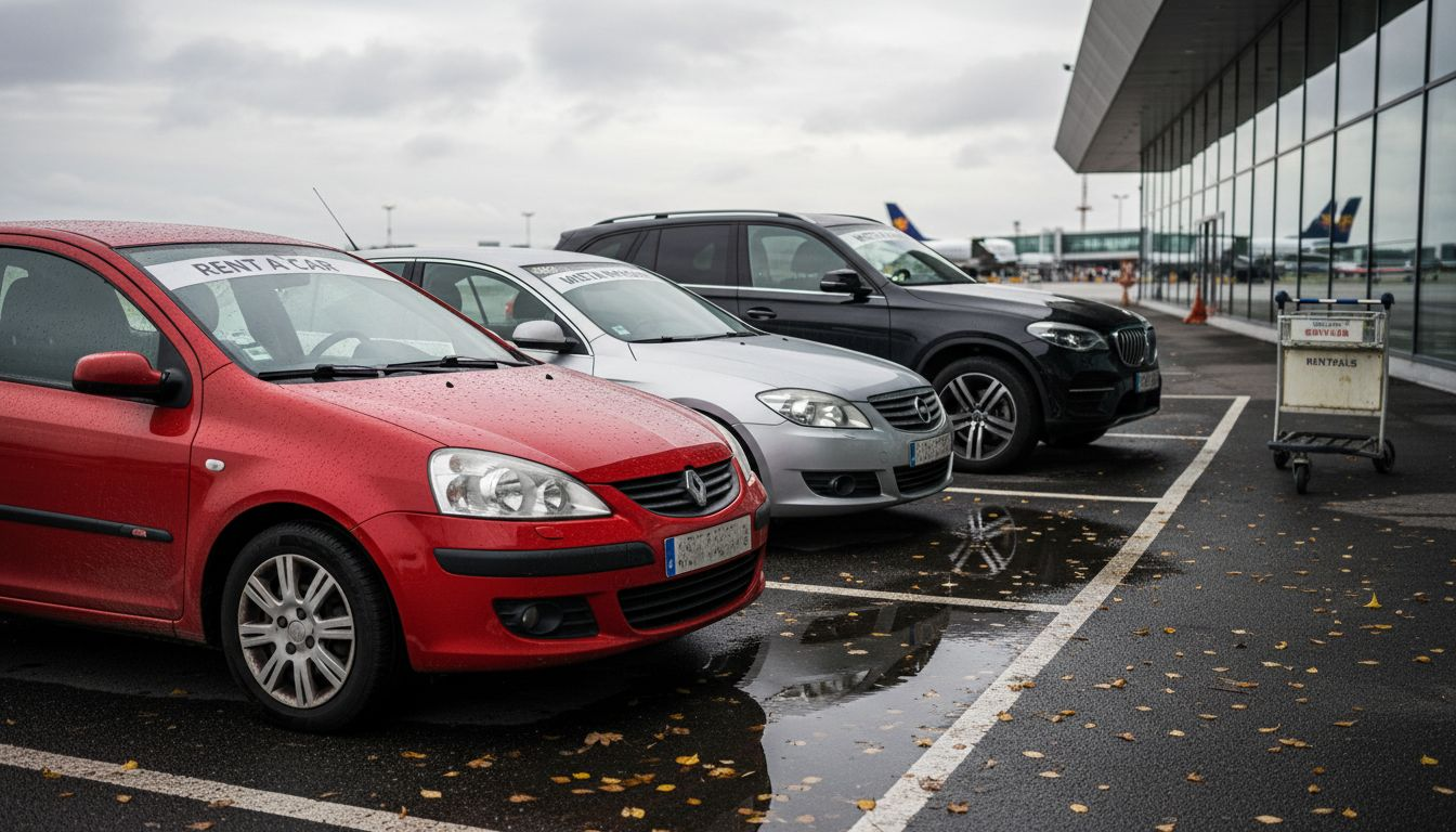 Lineup of varied car rental fleet in Europe