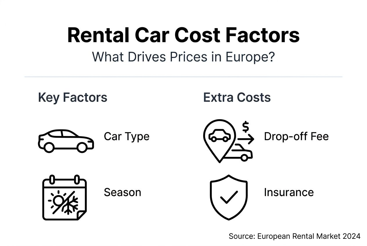 Infographic of Europe rental car pricing factors