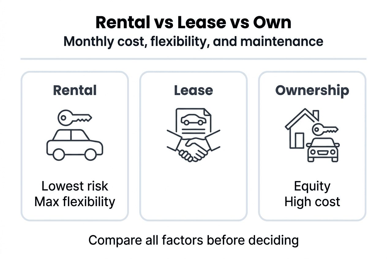 Infographic comparing rental, lease, and ownership
