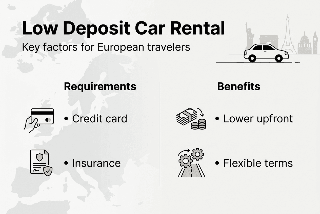 Infographic summarizing low deposit car rental basics