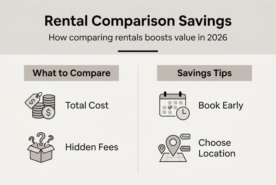 Infographic showing car rental comparison savings tips