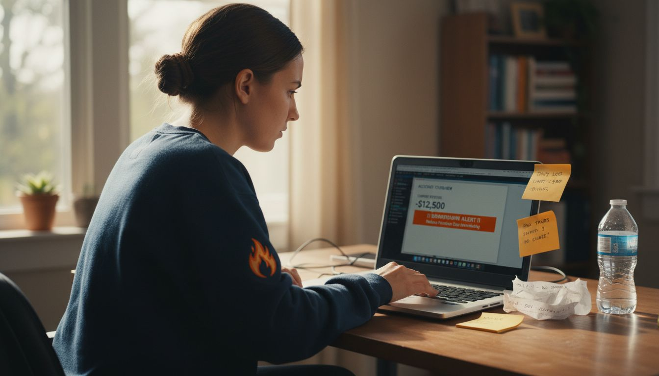 Trader managing account risk at home desk