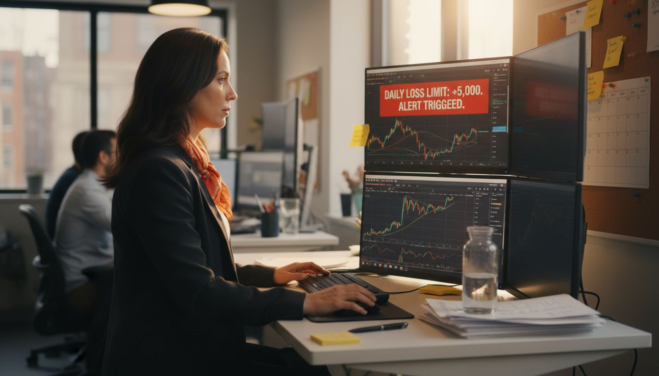 Trader configuring daily loss alert on screen