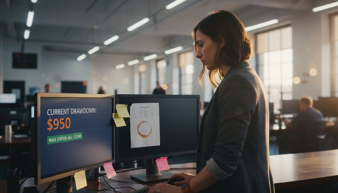 Trader using compliance dashboard for rule tracking