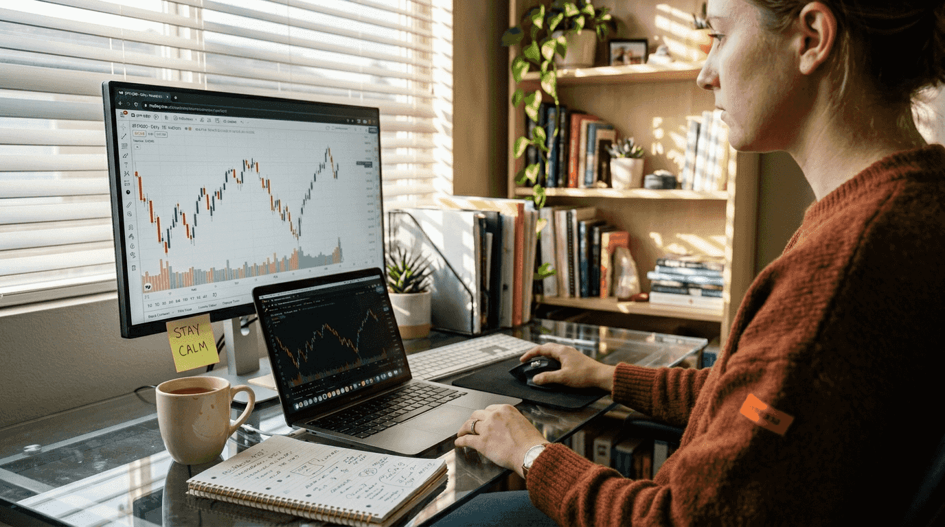 Trader hesitating before making trading decision