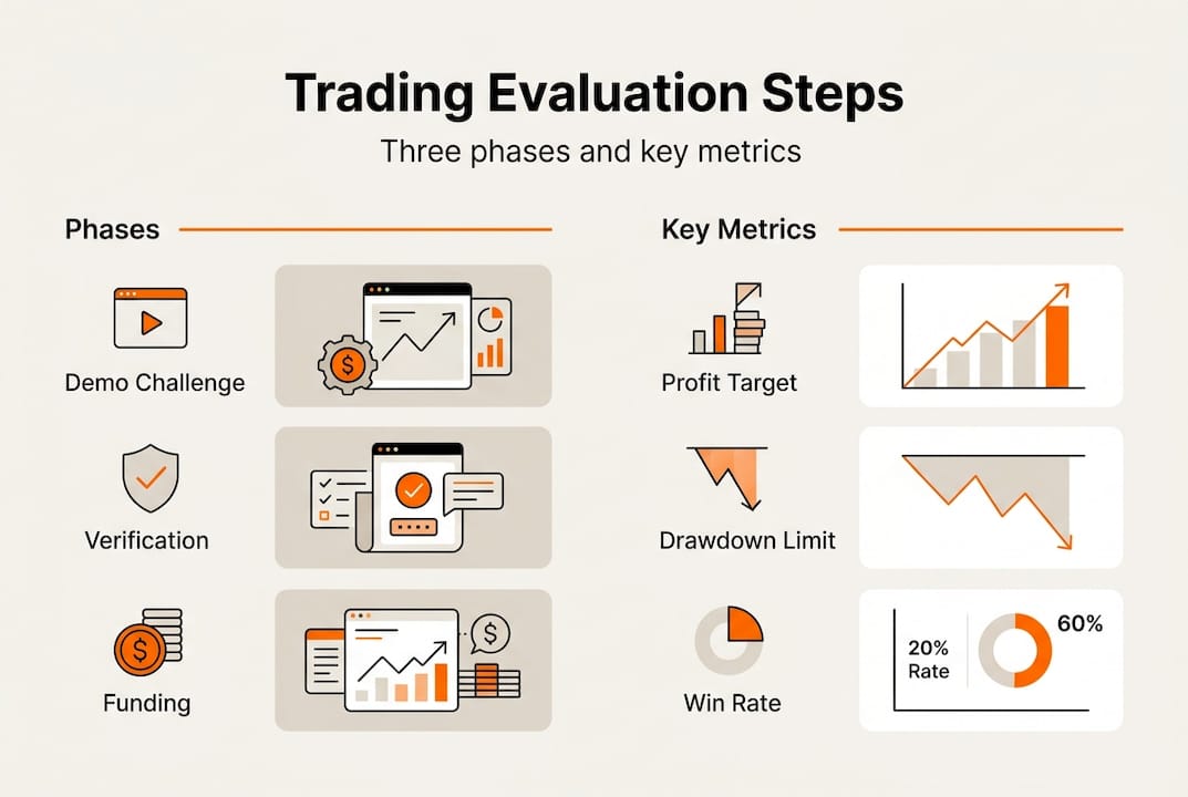 Infographic with phases and metrics of trading evaluation