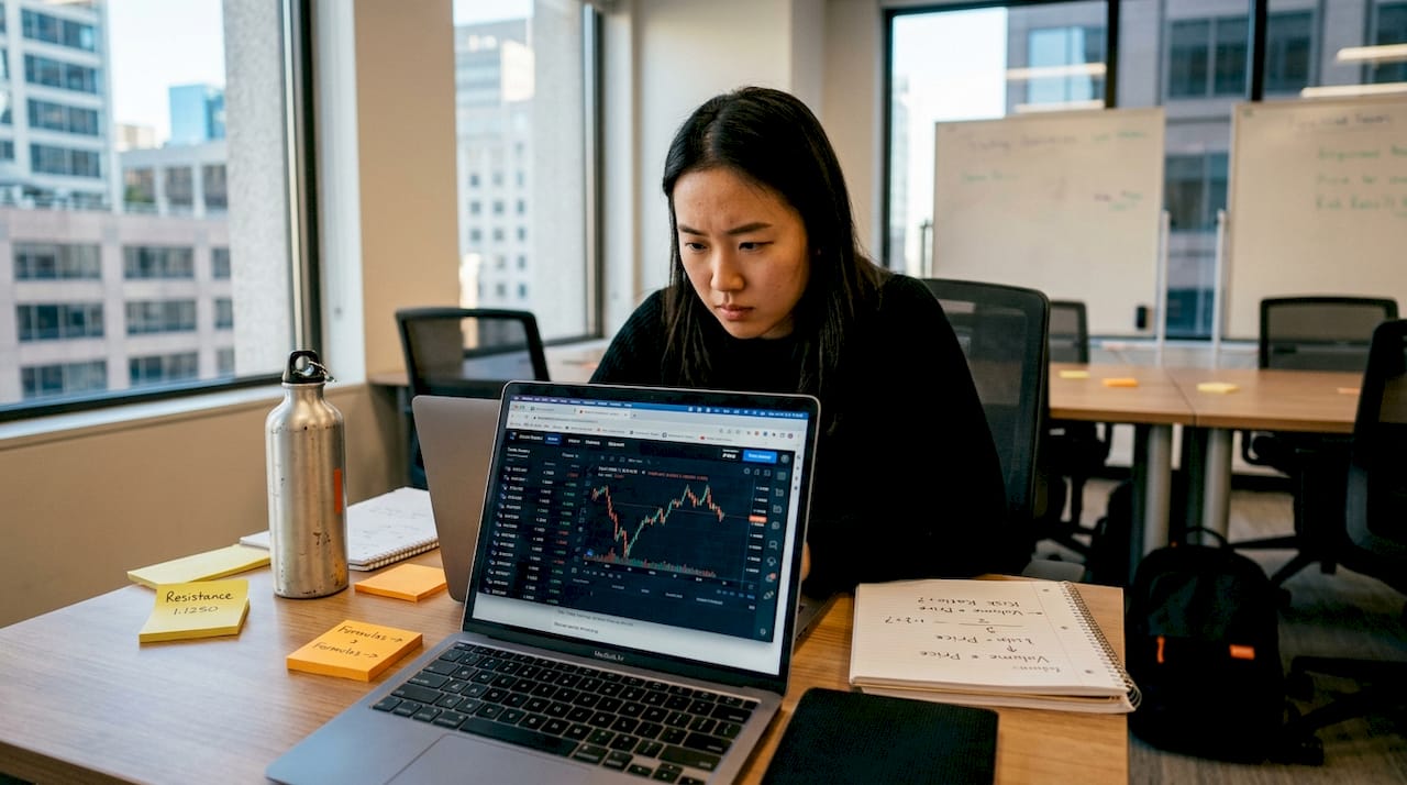 Trader practicing skills at desktop demo account