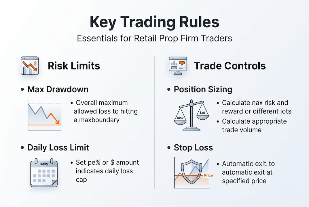 Infographic summarizing key proprietary trading rules