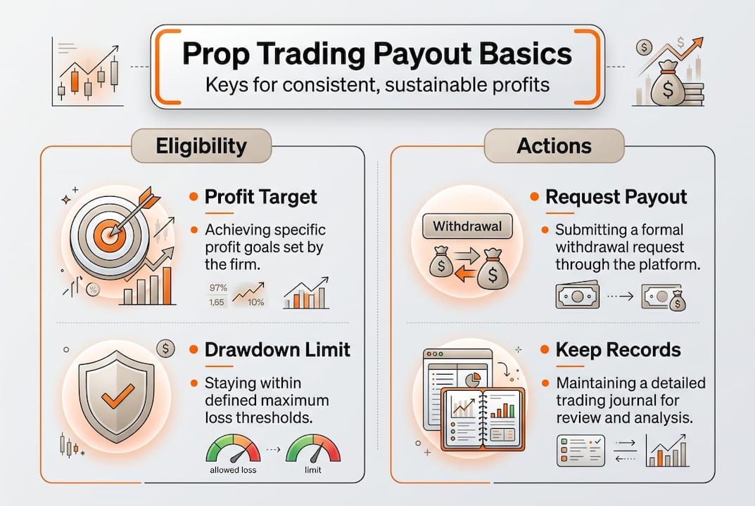 Infographic showing payout steps and requirements