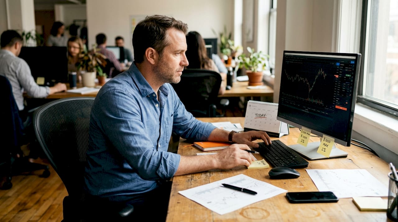 Trader managing execution at business desk