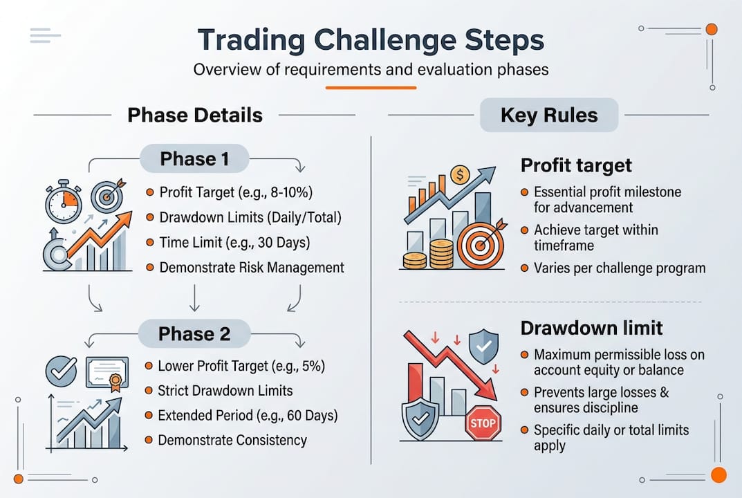 Infographic showing trading challenge steps