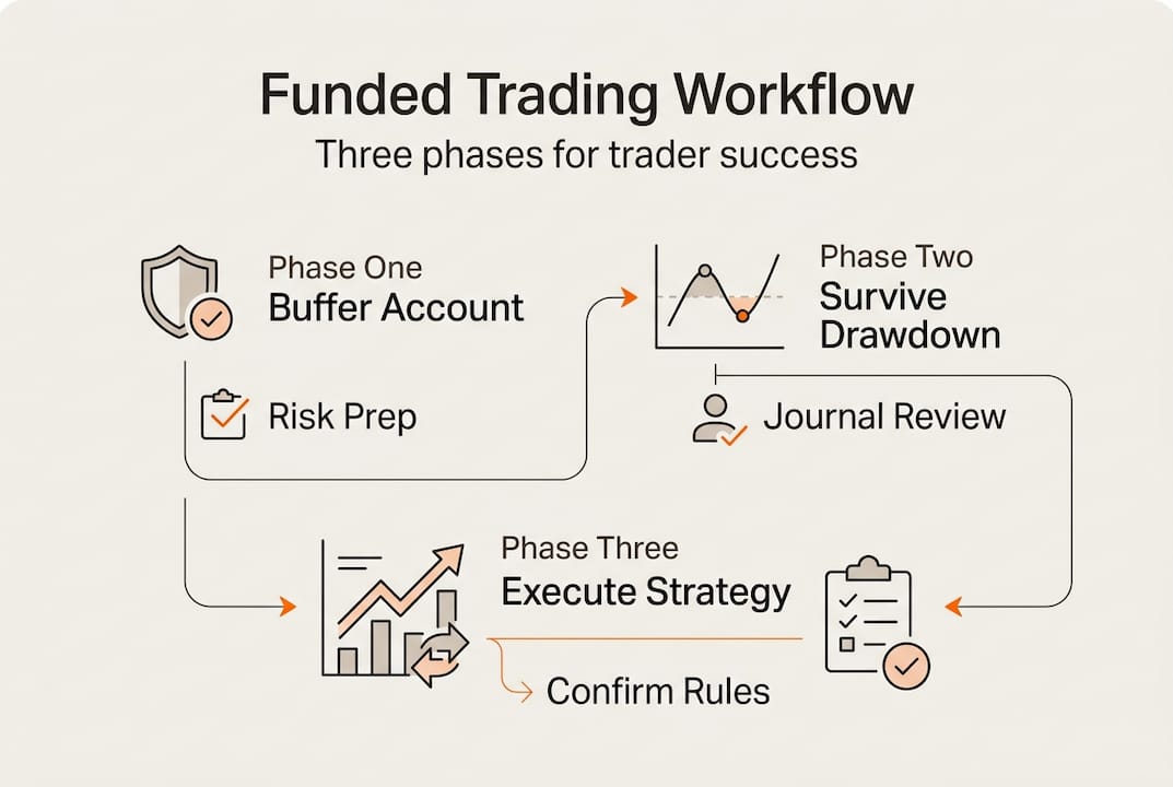 Infographic showing three-phase trading workflow
