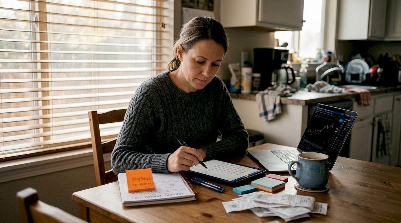Trader preparing tools before challenge start