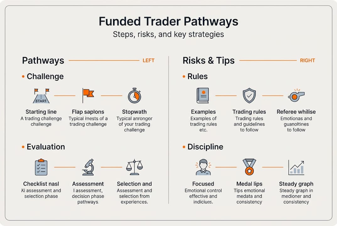 Infographic of funded trader steps and risks