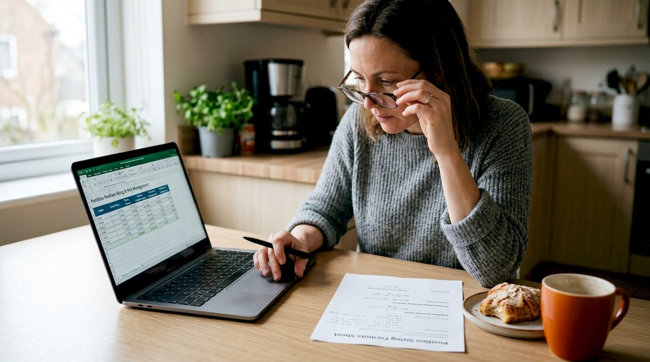 Trader calculating position size using spreadsheet