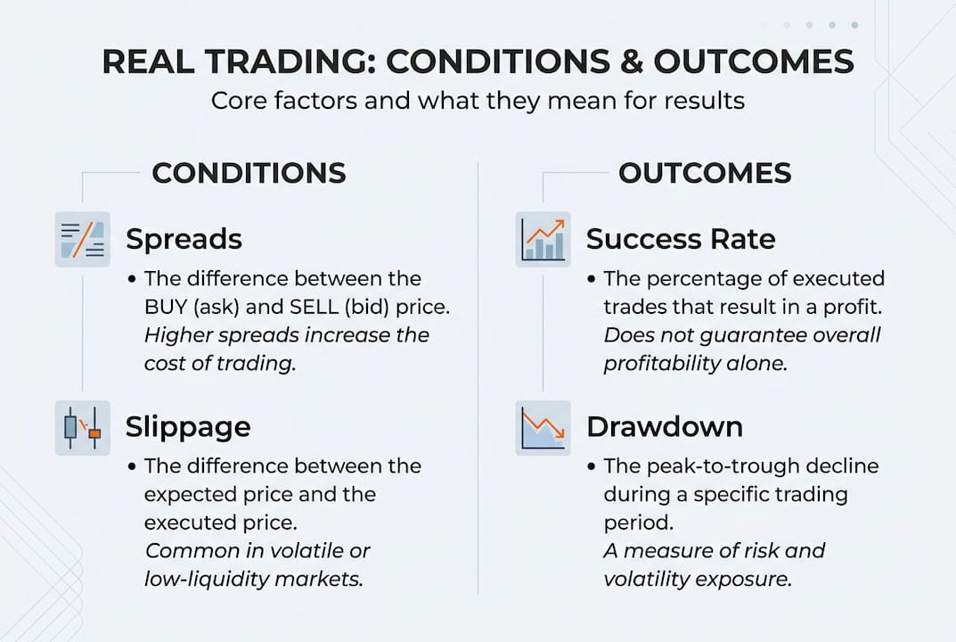 Infographic comparing trading conditions and outcomes
