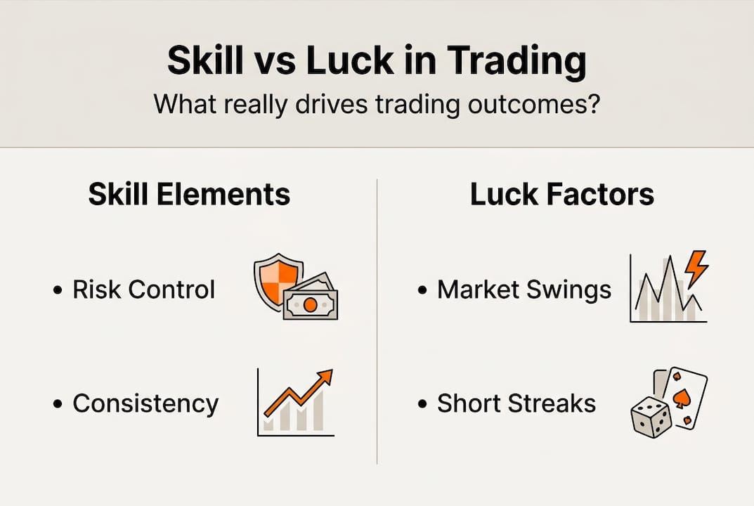 Infographic comparing trader skill and luck factors