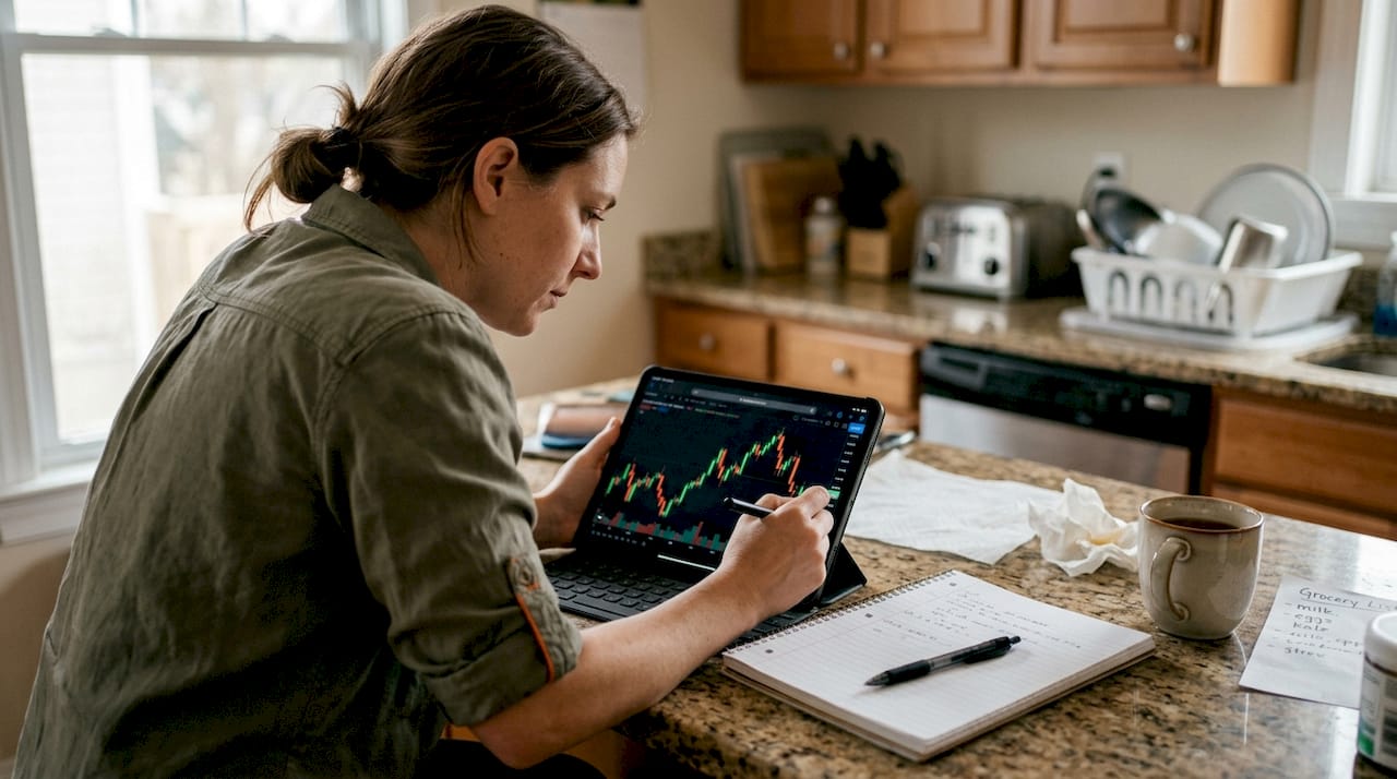 Woman reviewing forex and crypto charts