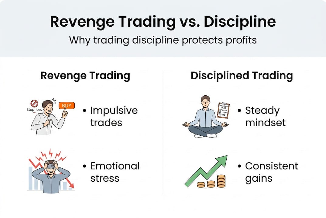 Infographic comparing revenge trading and discipline