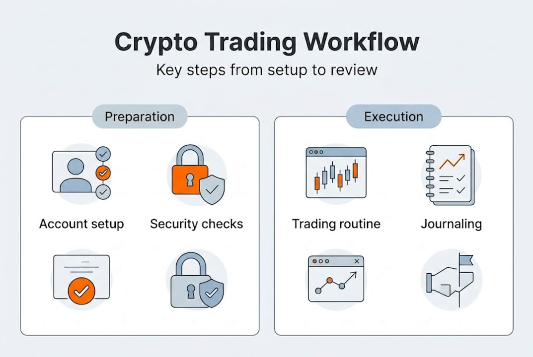 Infographic overview of crypto trading workflow steps