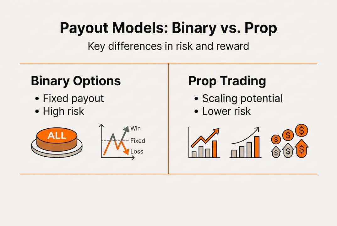 Infographic comparing binary options and prop trading