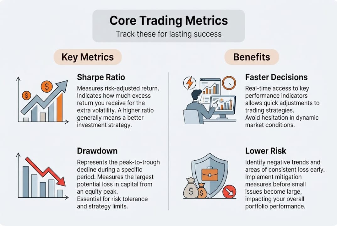 Infographic of key trading metrics and benefits
