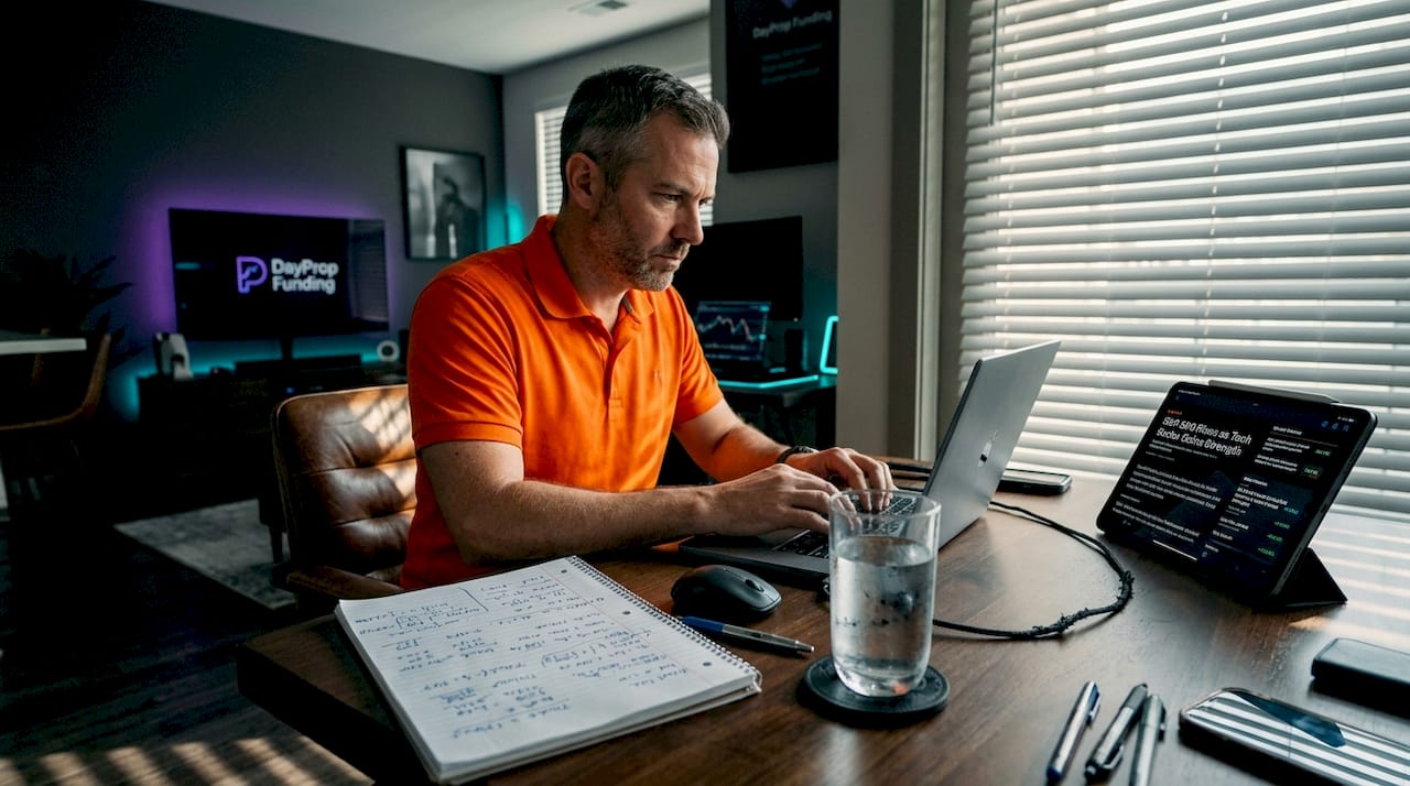 Home trader placing orders at crowded workspace