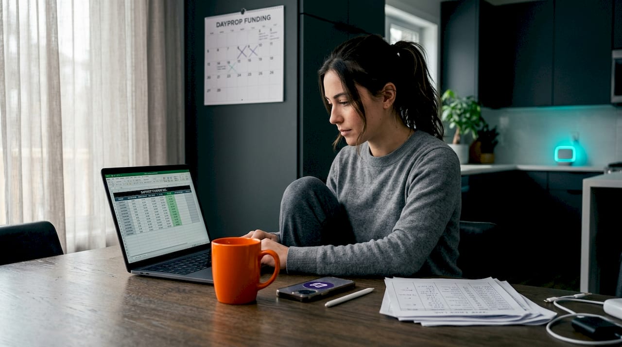 Home trader disciplined workspace at kitchen table