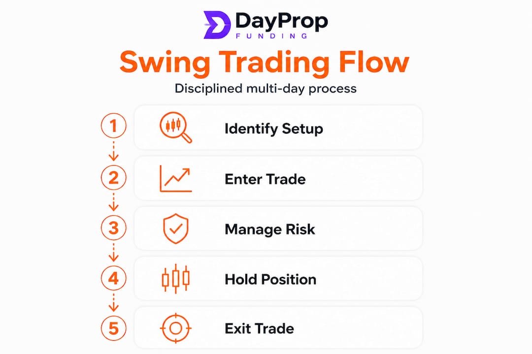 Infographic showing disciplined swing trading steps
