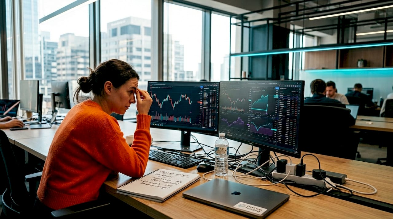 Trader showing frustration at fluctuating markets
