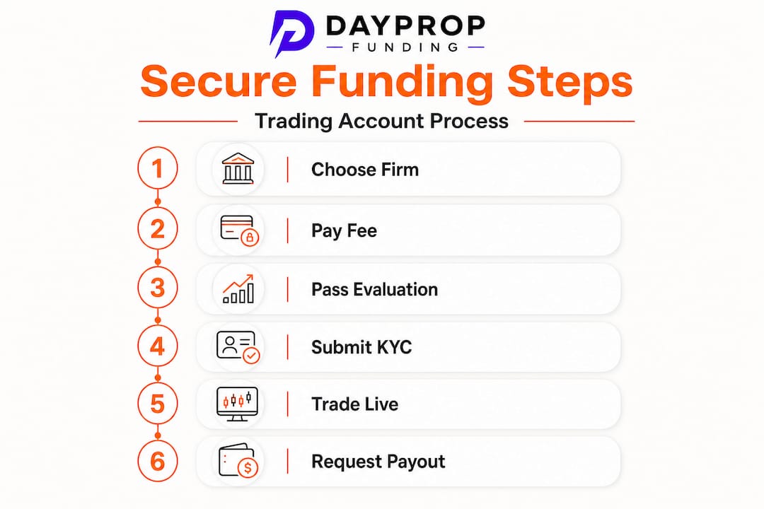 Infographic showing steps to secure trading funding
