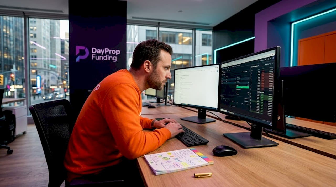 Trader executing index order on dual monitors