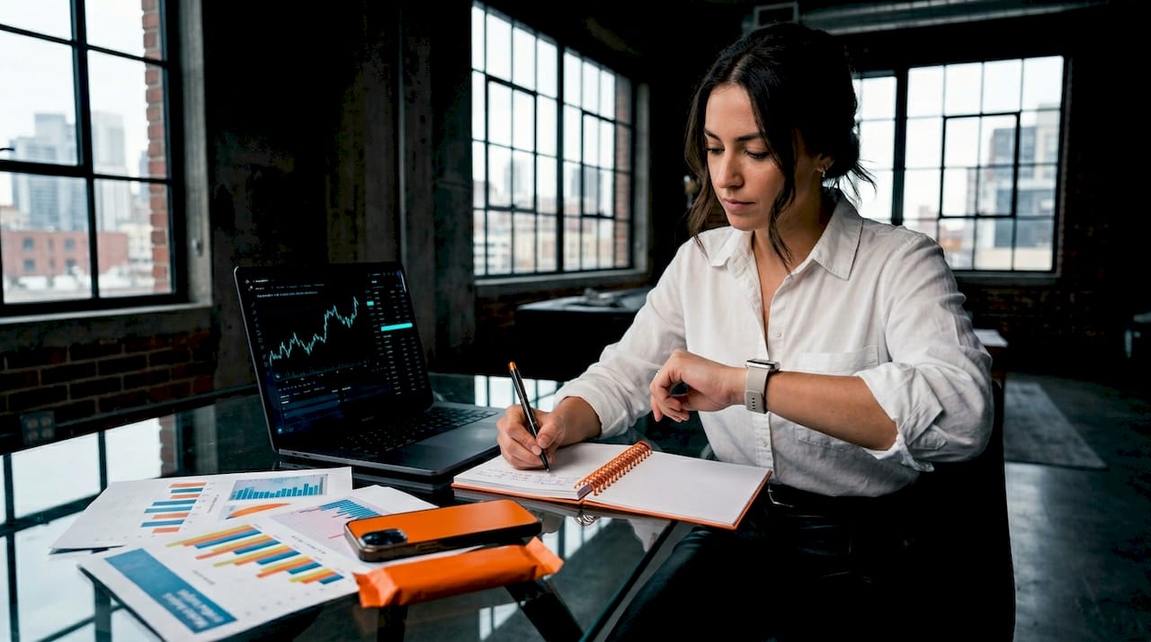 Trader journaling daily trades at dining table