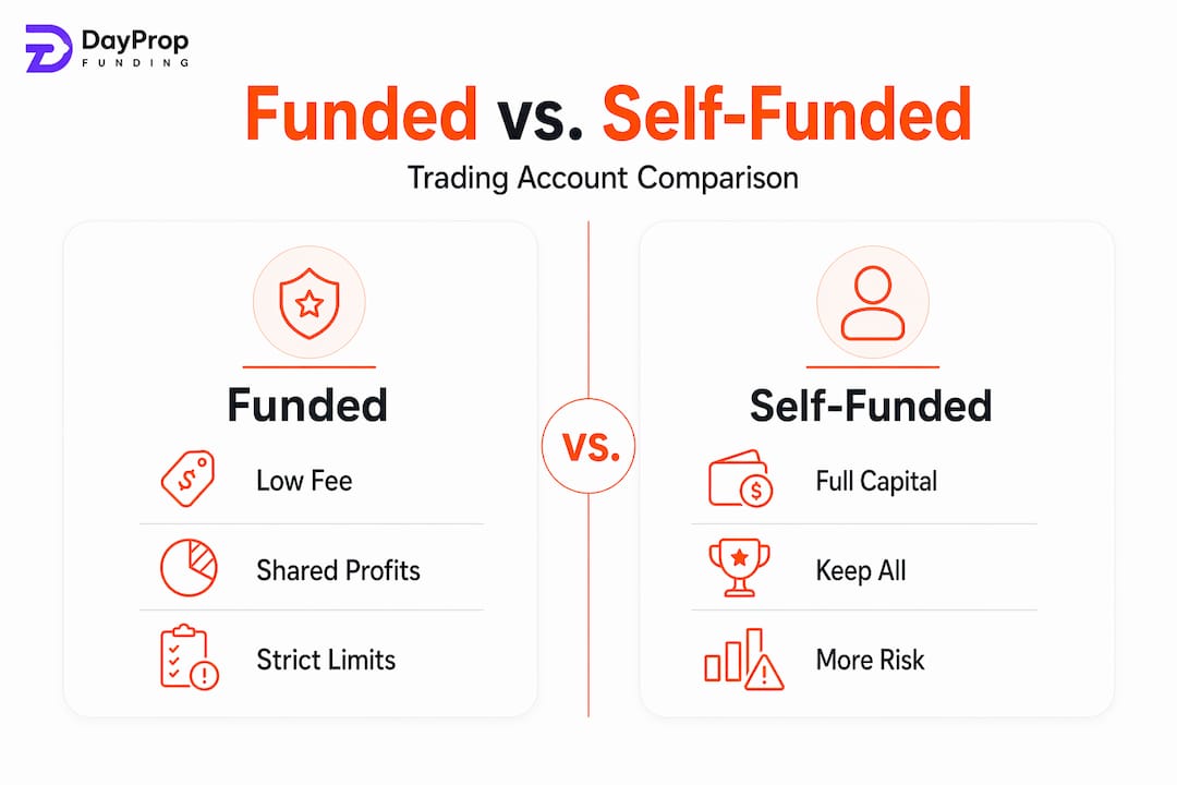 Infographic comparing funded and self-funded trading accounts